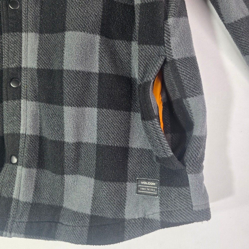 Volcom Mens Buffalo Plaid Fleece Shirt Jacket Grey Black Quilted Lining Size M - Picture 11 of 14